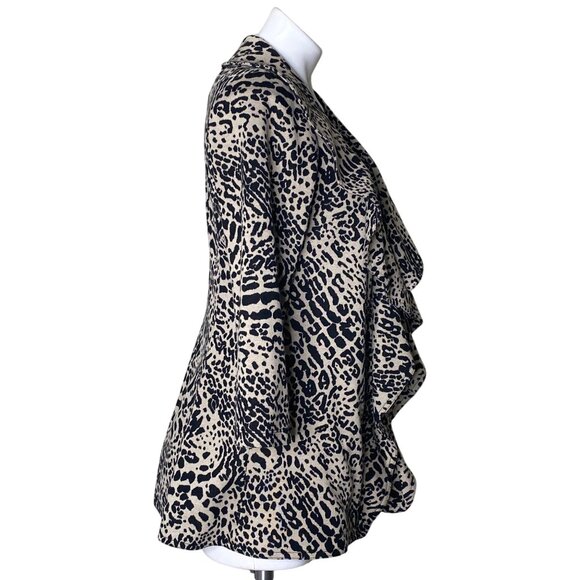 Calvin Klein Black Brown Leopard Print Ruffle Cardigan, Open Front Women's Sz 8 - Picture 4 of 9